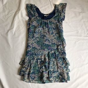 Eliot 100% silk blue floral mini dress 0